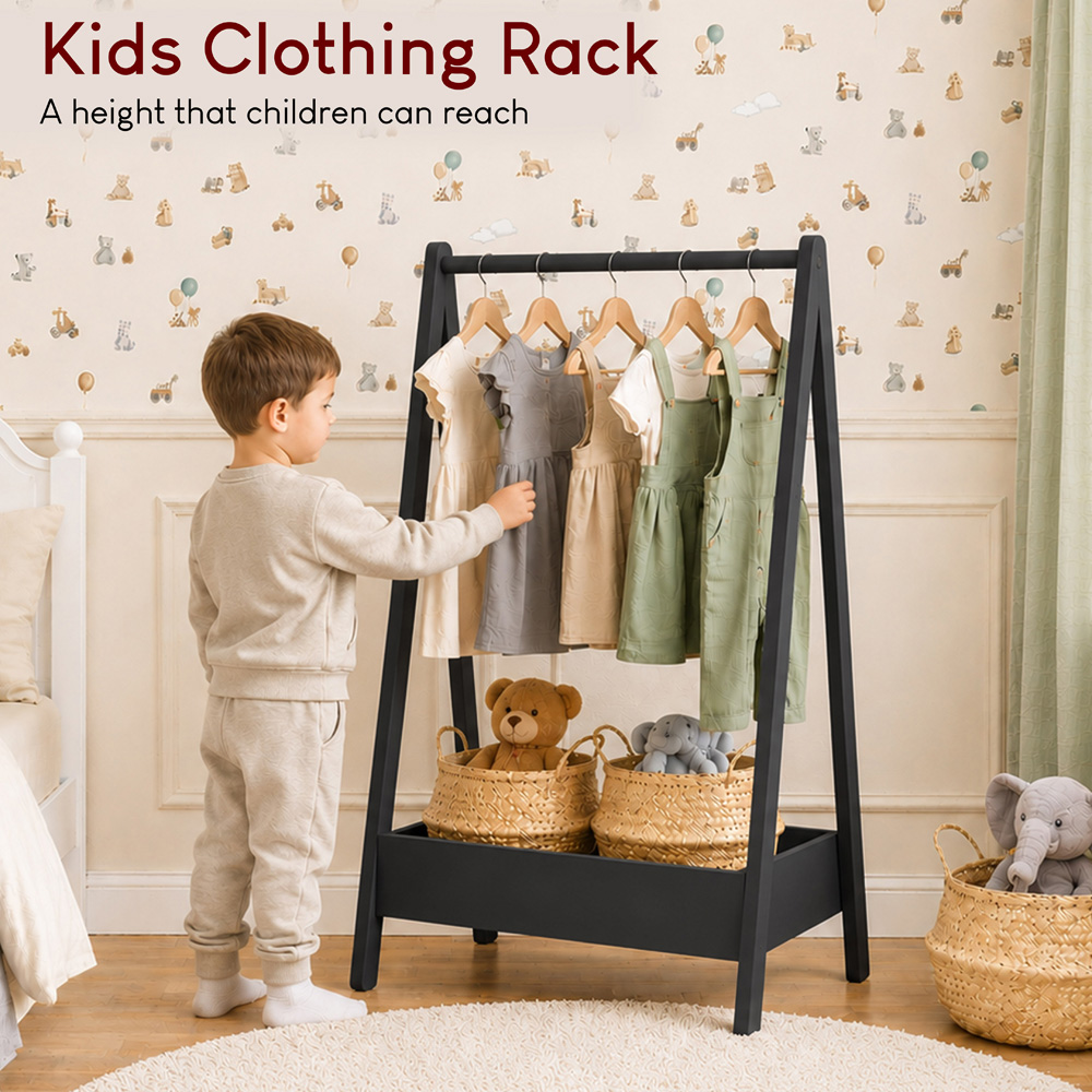 JUNIOR VIDA Black Kids Clothes Rack with Storage Shelf Image 4