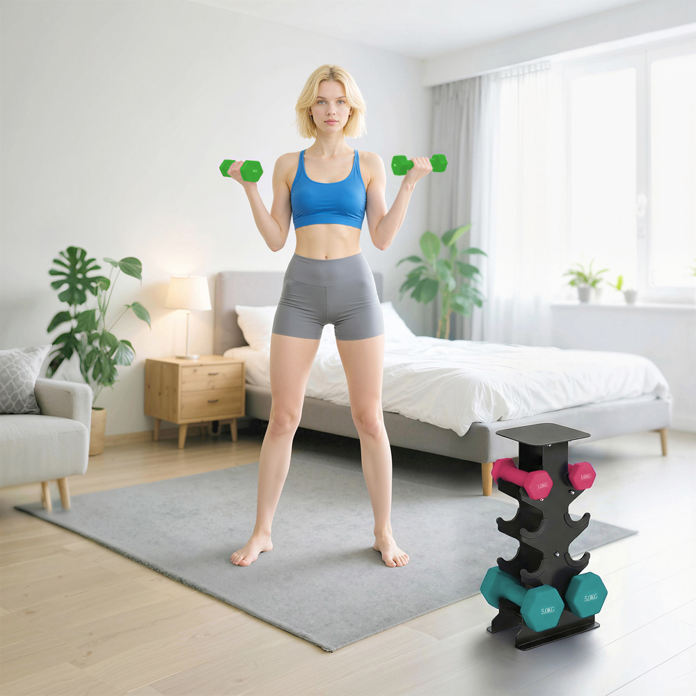 SPORTNOW Multicolour Hex Dumbbell Set with Rack 18kg 6 Pack Image 7