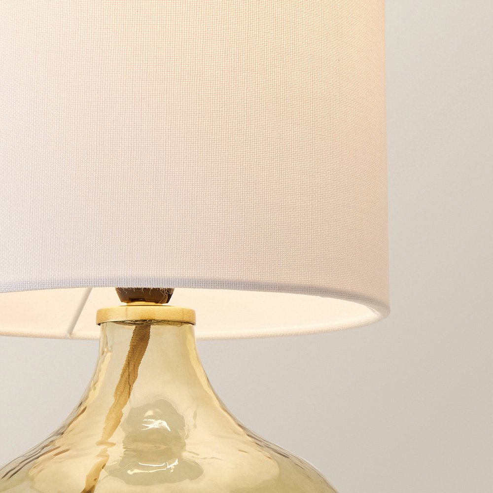 ValueLights Emily Natural Linen Drum Shade Dark Green Glass Teardrop LED Table Lamp Image 3