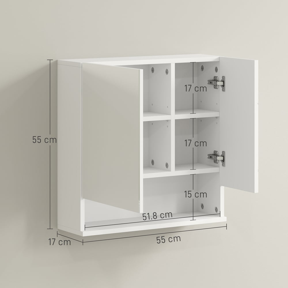 Kleankin 2 Door White Wall Mounted Mirror Bathroom Storage Cupboard Image 9