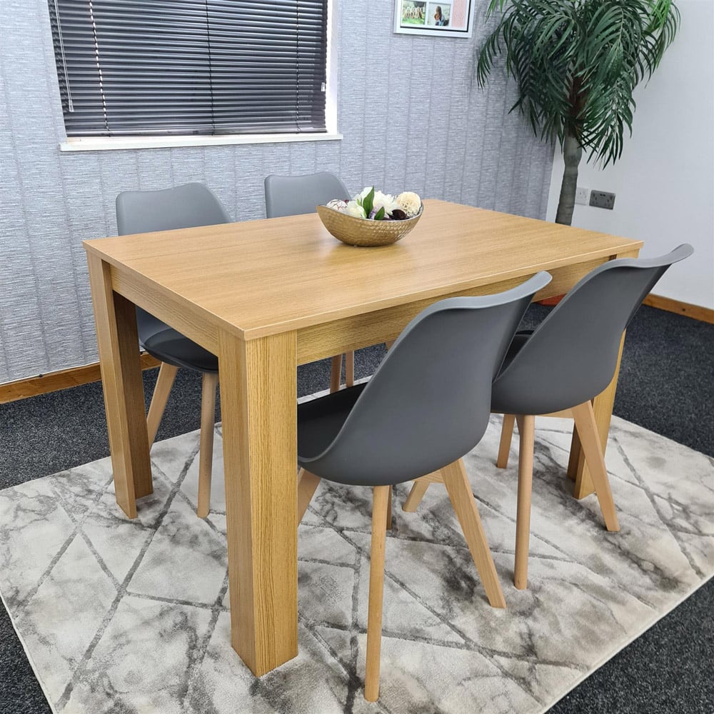 Portland 4 Seater Square Leather Dining Table Set Oak Effect and Grey Image 7