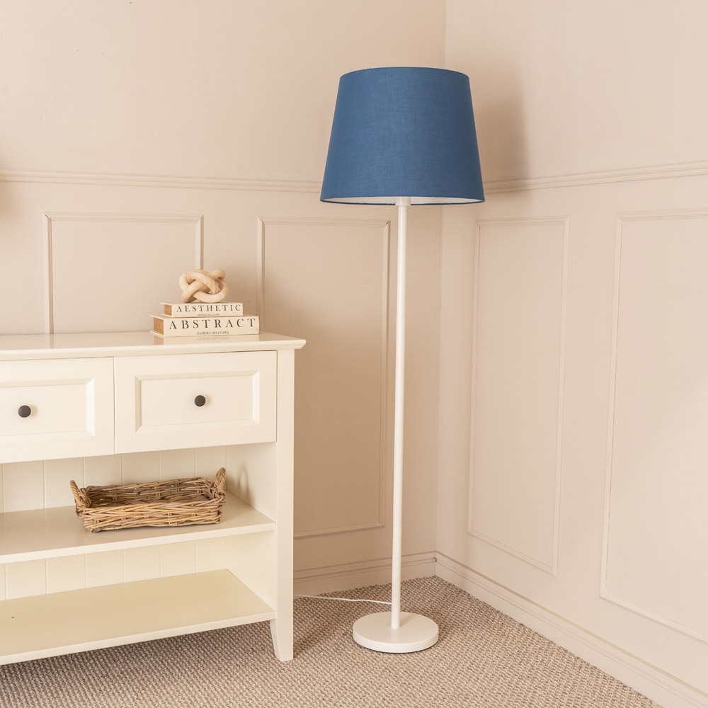 ValueLights Charlie Navy Tapered Shade White Floor Lamp and Bulb Image 4