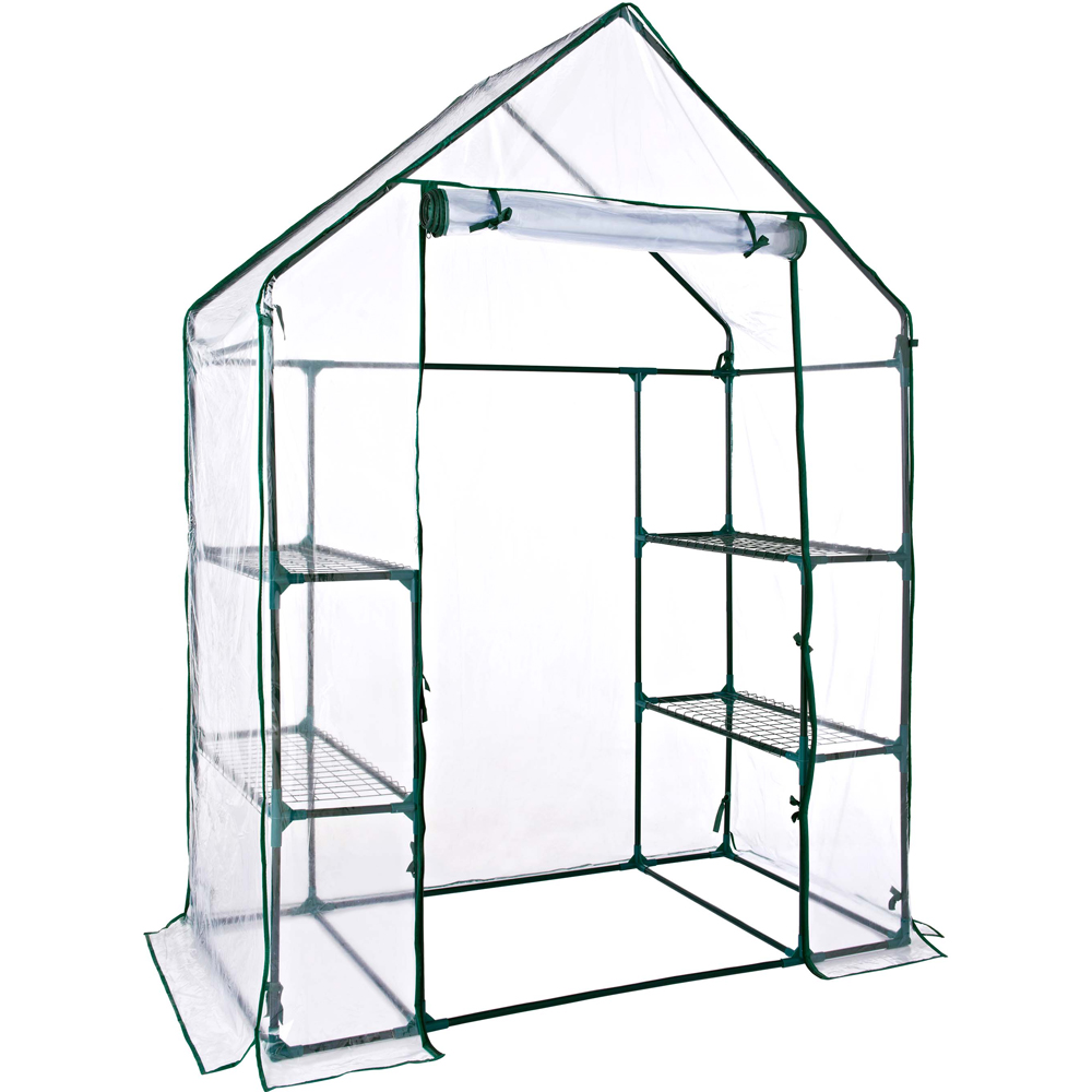 Gardenkraft PVC Plastic 4.7 x 2.4ft Walk In Greenhouse with Shelves Image 1