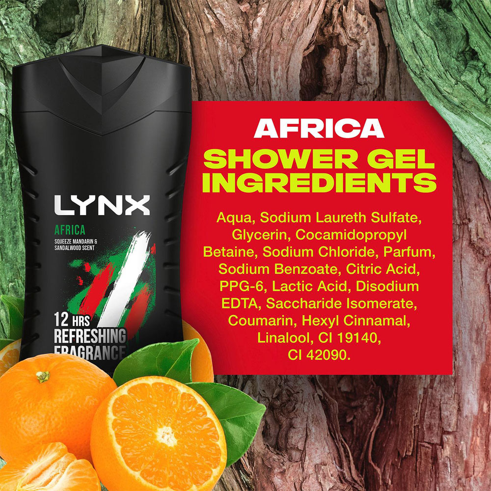 Lynx Africa Squeezed Mandarin and Sandalwood Shower Gel 225ml 6 Pack Image 6