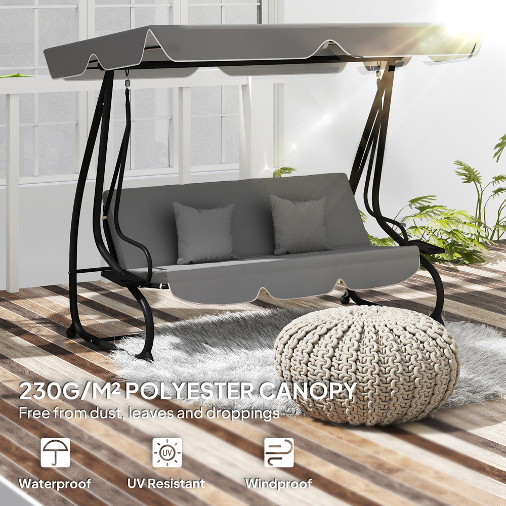Outsunny 3 Seater Dark Grey Waterproof Garden Swing Canopy Replacement Image 4