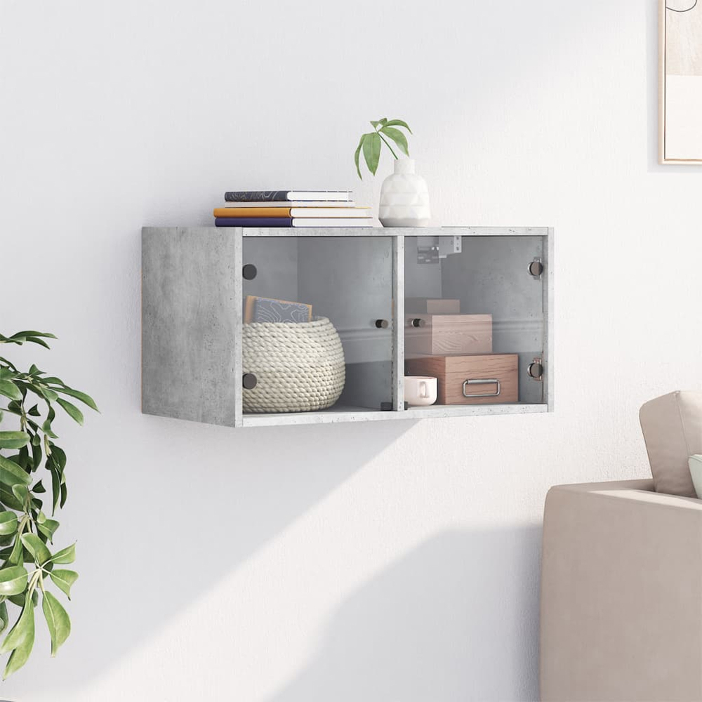 vidaXL 2 Glass Door 2 Shelf Concrete Grey Wall Cabinet Image 9