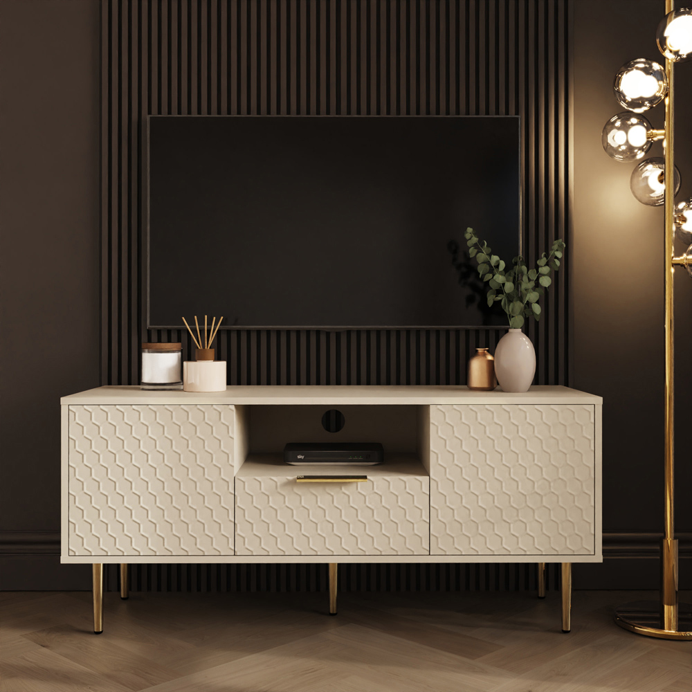 GFW Azariah 2 Door Single Drawer Single Shelf Ivory TV Unit Image 7