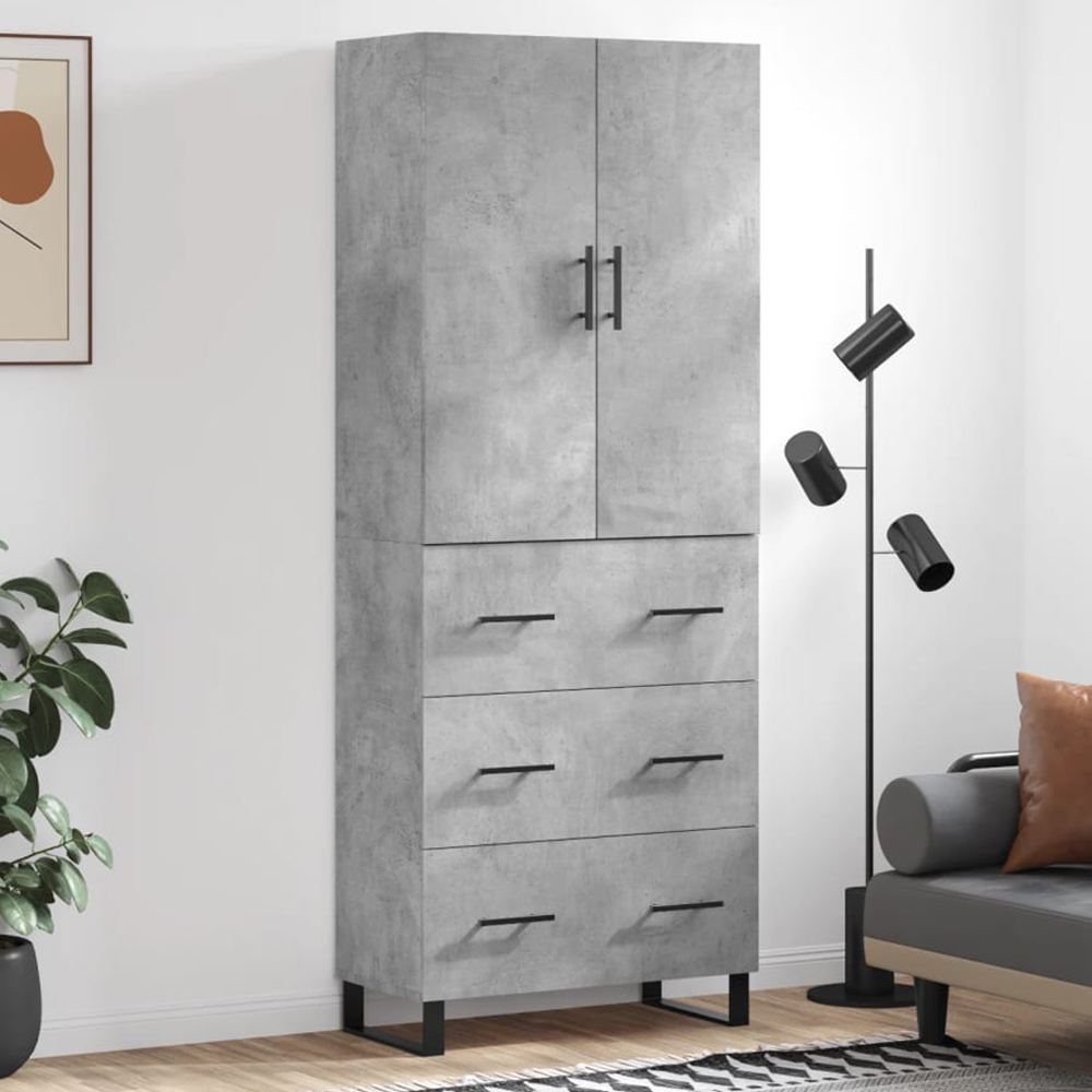 vidaXL 2 Door 3 Drawer Concrete Grey Highboard Image 1