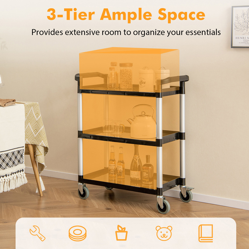Costway 3 Tire Metal Rolling Cart with Lockable Universal Wheels Image 5