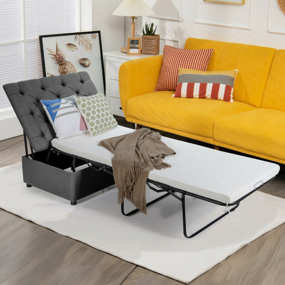 Costway Single Sleeper Grey Convertible Sofa Bed with Mattress Image 1