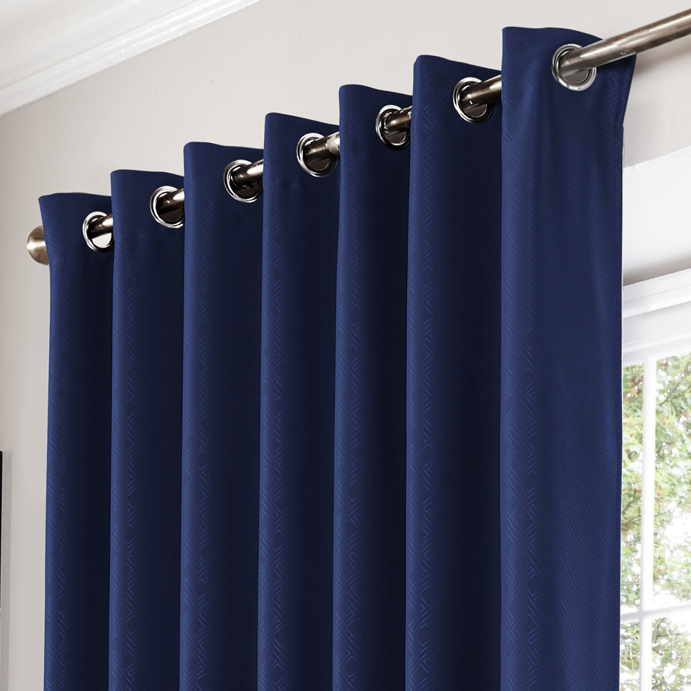 Alan Symonds Amond Blue Blackout Ring Top Eyelet Curtains 167 x 228cm Image 2