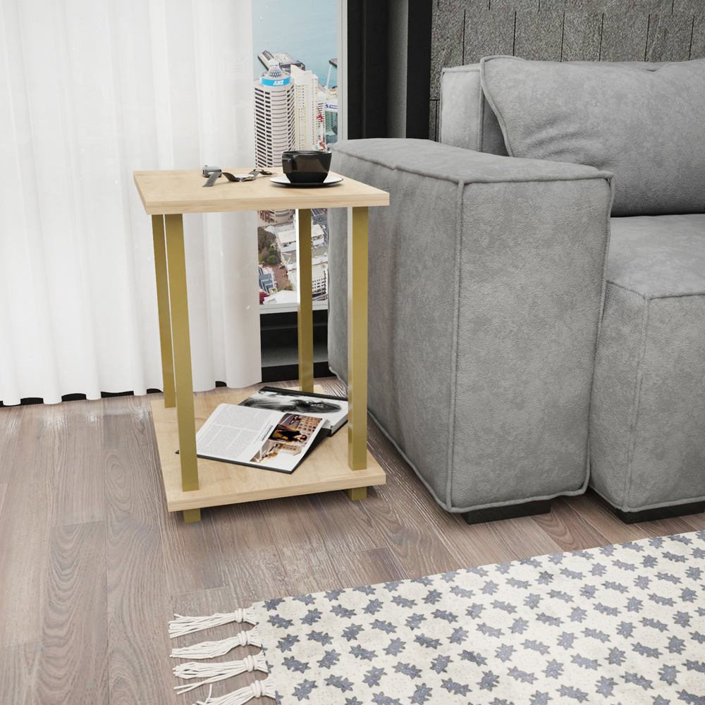 Decorotika Gurnee Gold and Oak Side Table Image 5