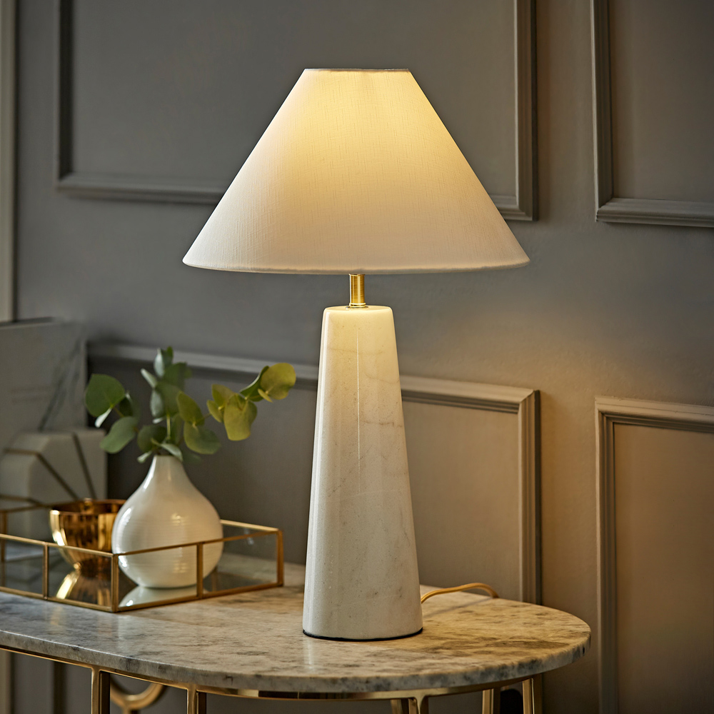 ValueLights Margot White Marble Taper Shade LED Table Lamp Image 2