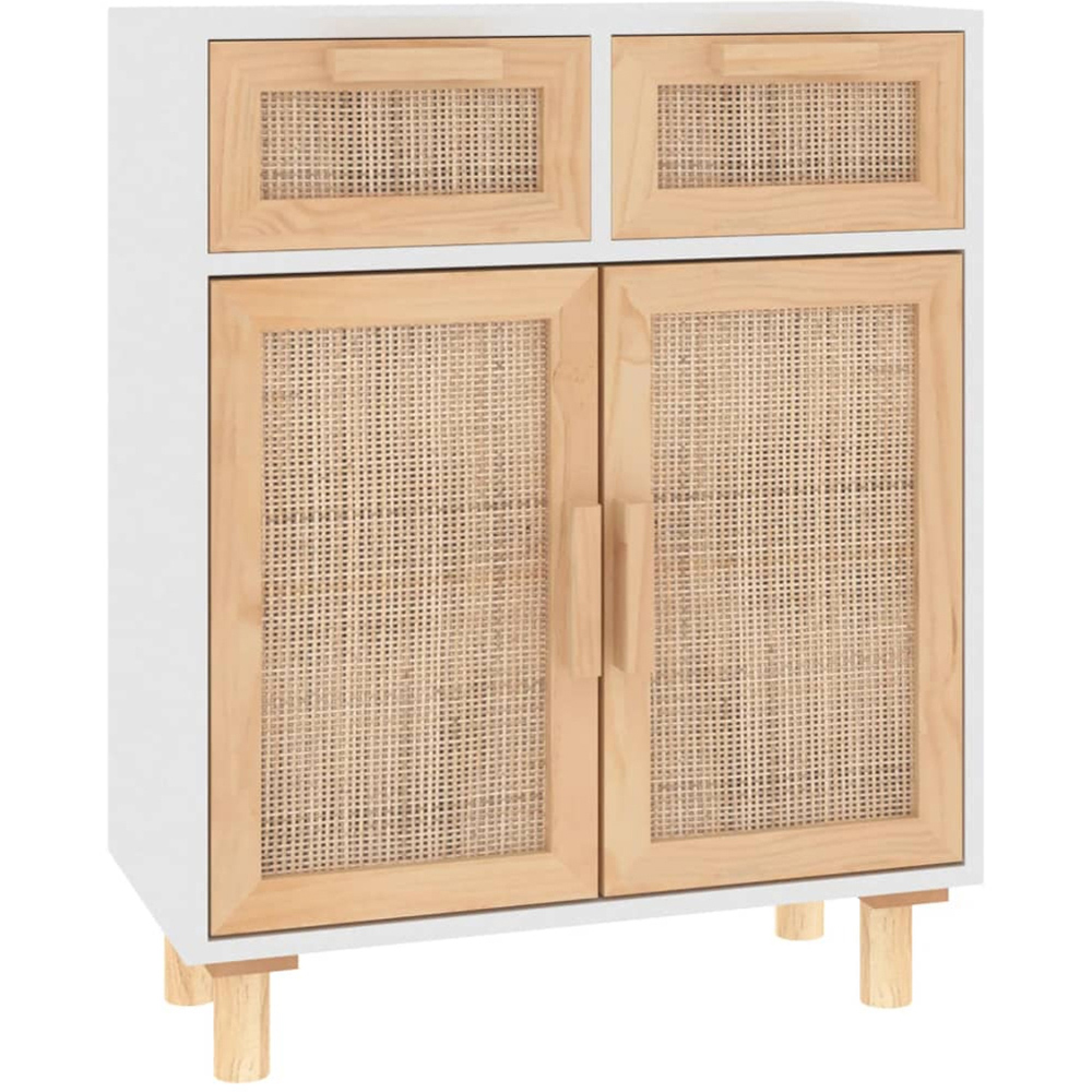 vidaXL 2 Door 2 Drawer White and Natural Rattan Solid Pine Wood Sideboard Image 2