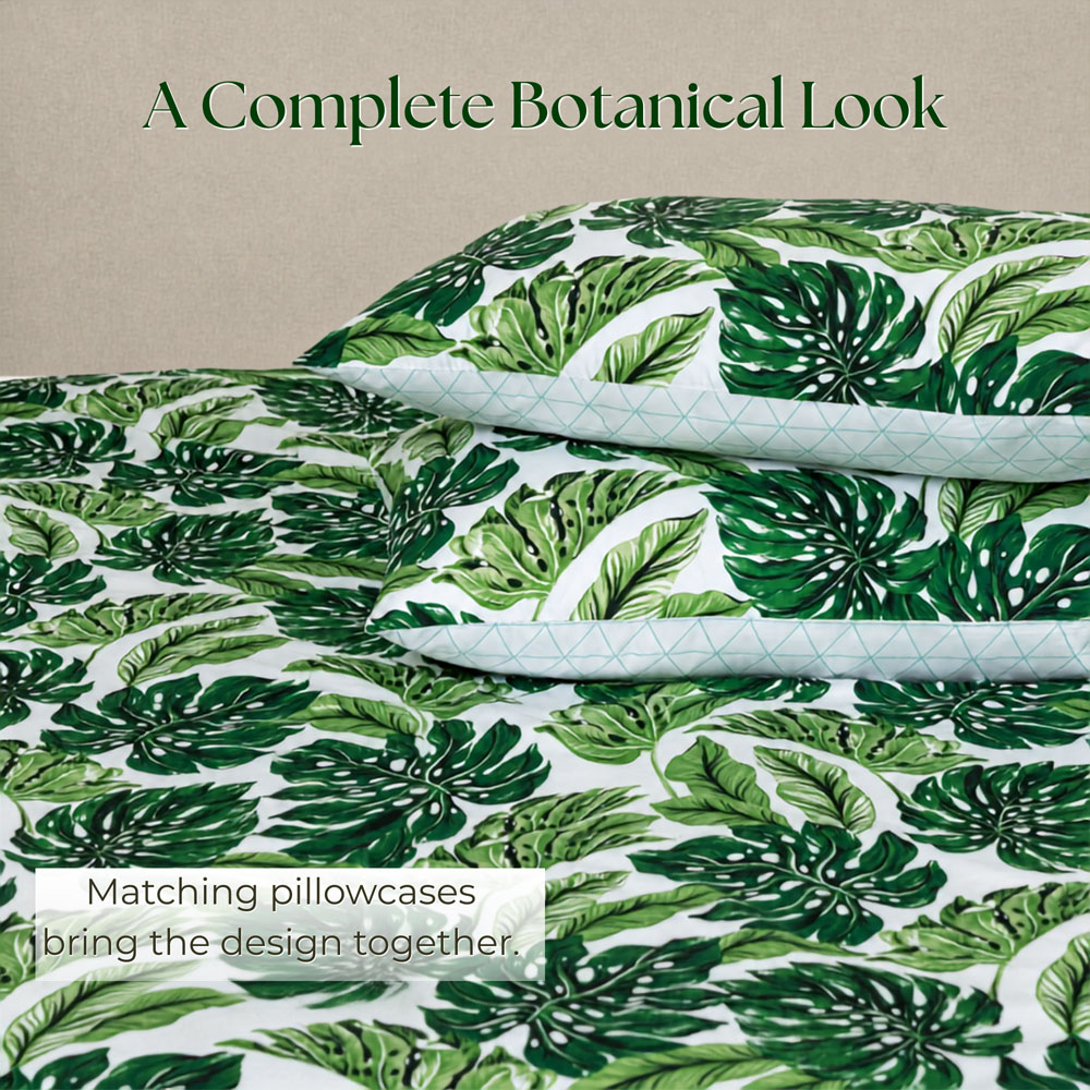 MHG Living Single Verdant Heaven Green Tropical Leaf Reversible Duvet Cover Set Image 5