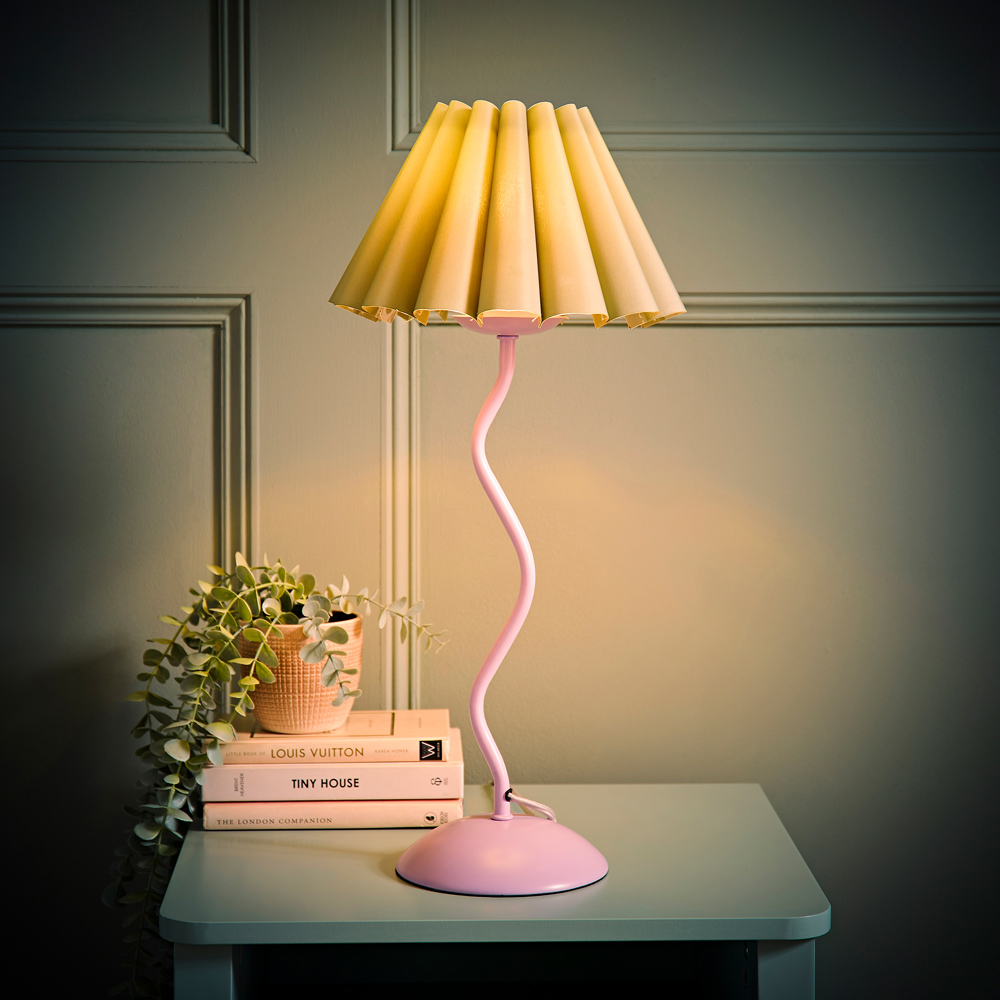 ValueLights Wiggle Sage and Pale Purple Pleated Scallop Shade Table Lamp and LED Bulb Image 6