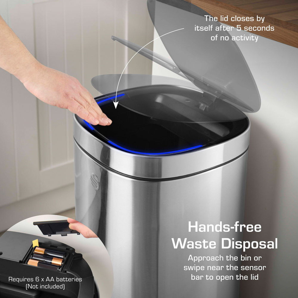 Swan Silver Stainless Steel Square Sensor Bin 50L Image 4