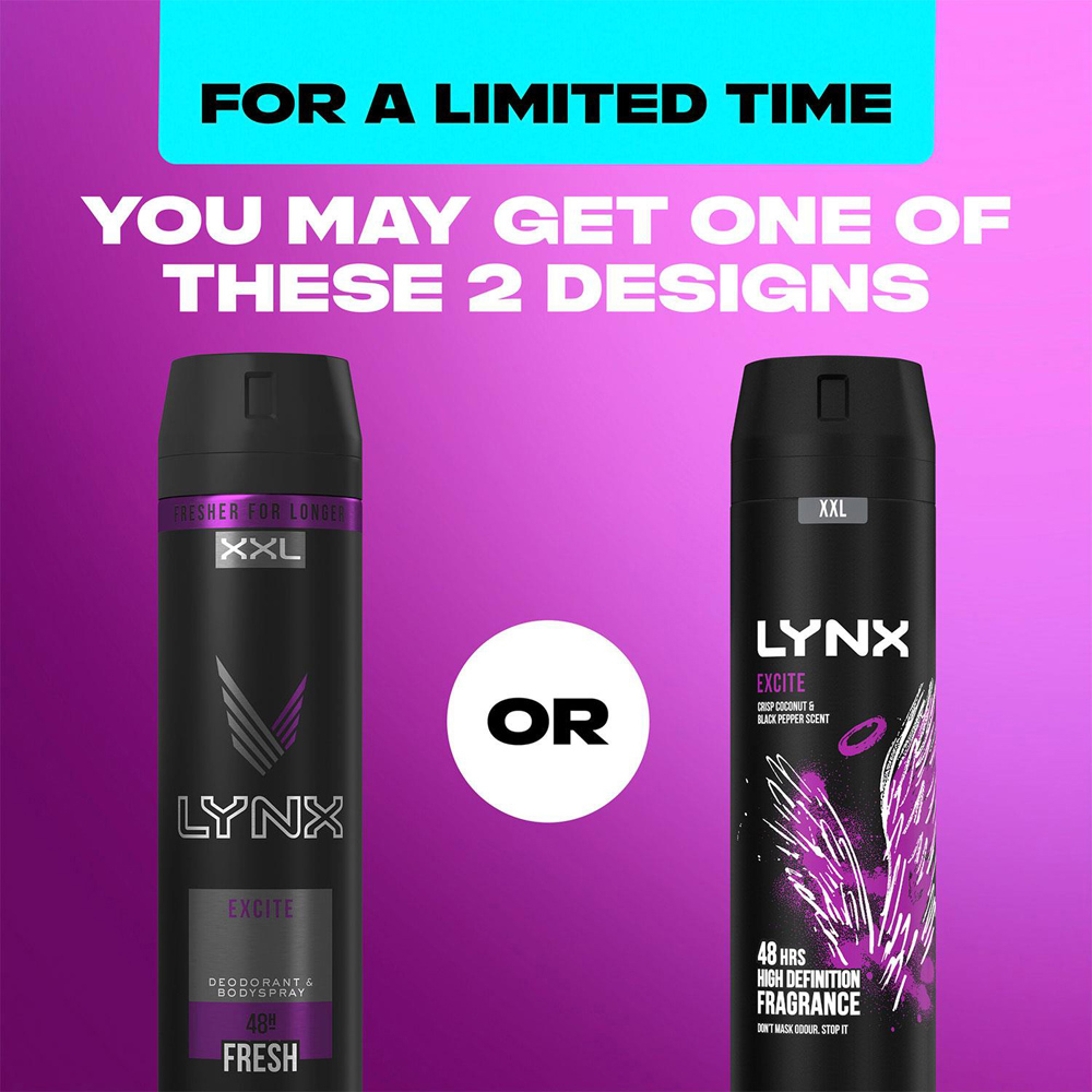 Lynx Excite Black Pepper and Crisp Coconut Shower Gel 500ml and Body Spray 250ml 6 Pack Image 9