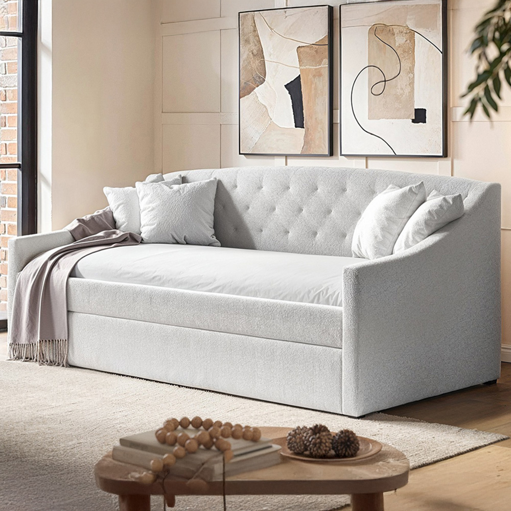 Flair Aurora Cream Boucle Daybed with Trundle Image 1