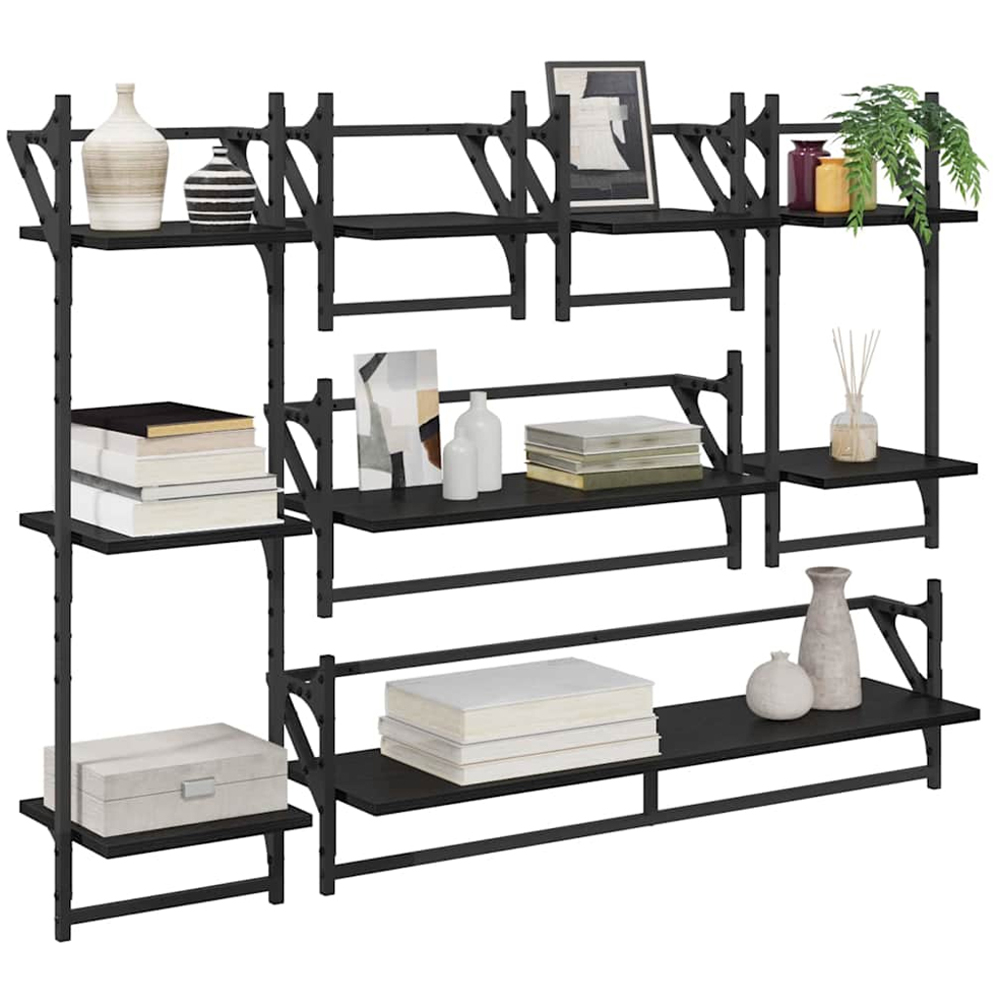 vidaXL 9 Shelf Black Oak Wall Shelf Set of 6 Image 3