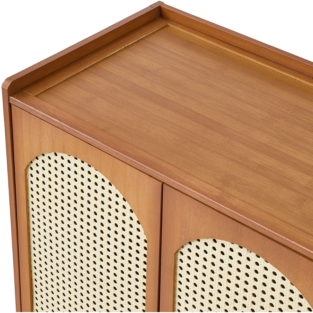 Living and Home 4 Door Single Open Shelf Brown Rattan Tall Shoe Cabinet Image 4
