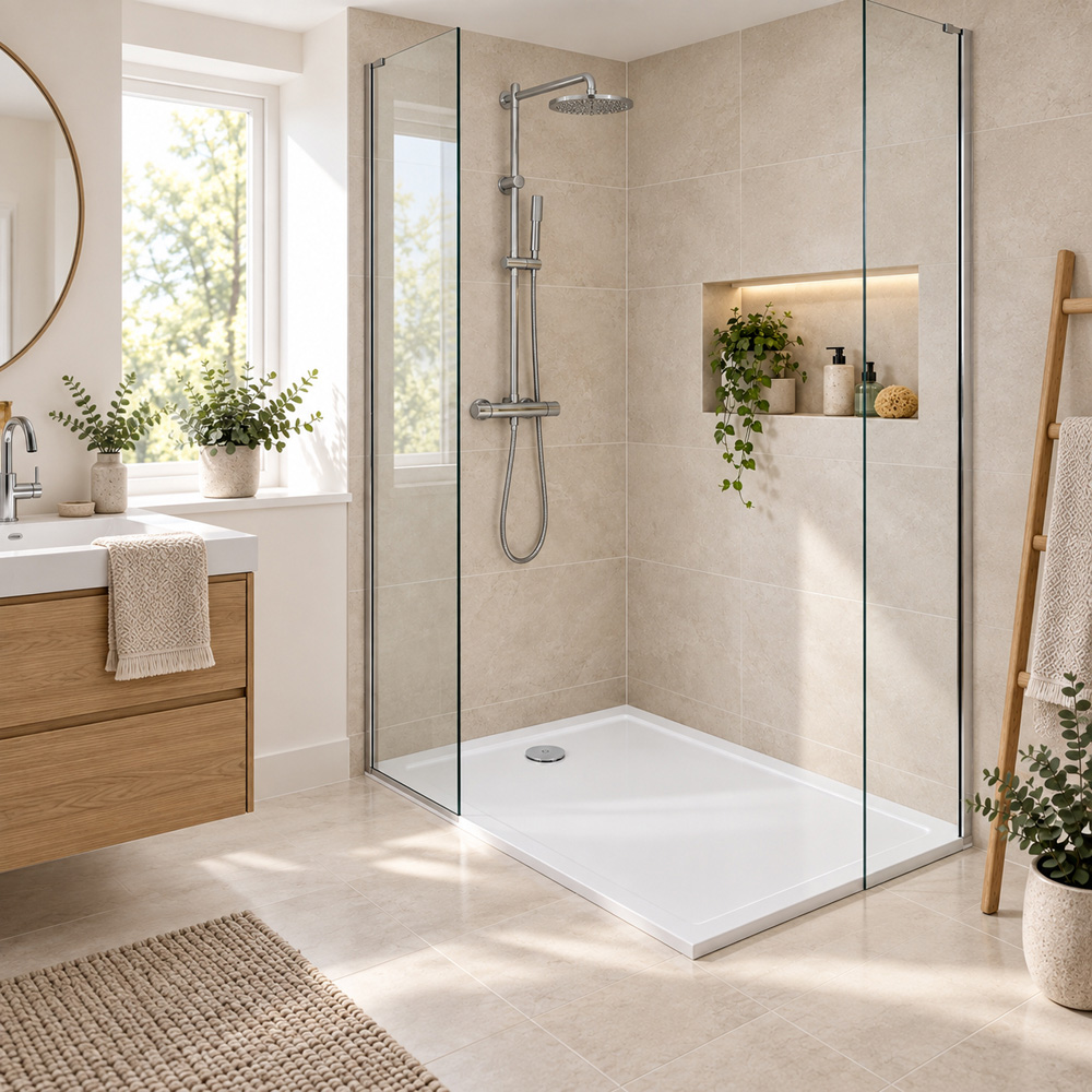 Go Bathrooms Delton 30mm White Low Profile Rectangular Shower Tray 1000 x 800mm Image 3