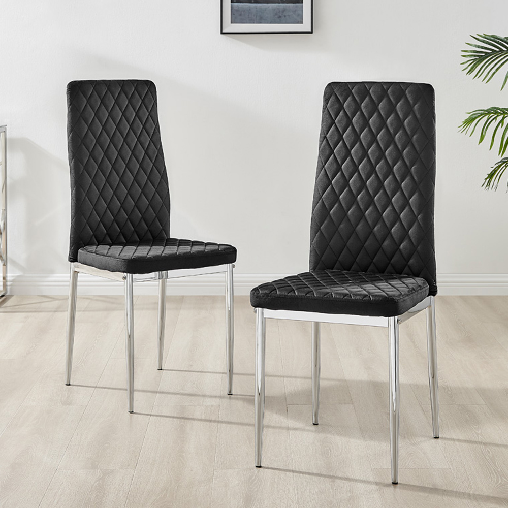Furniturebox Lucia Valera 6 Seater Round Dining Set Black Gloss and Chrome Image 9