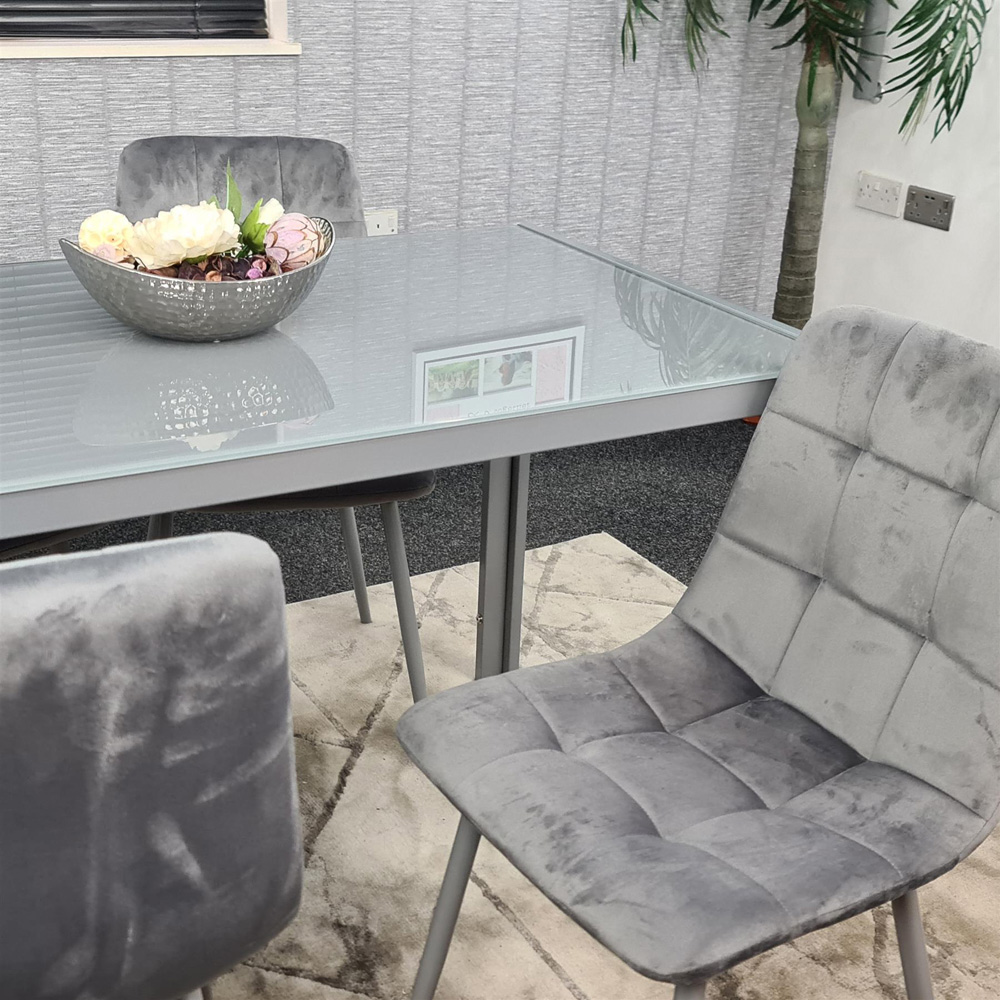 Kosy Koala 4 Seater Glass and Tufted Velvet Dining Set Grey Image 6