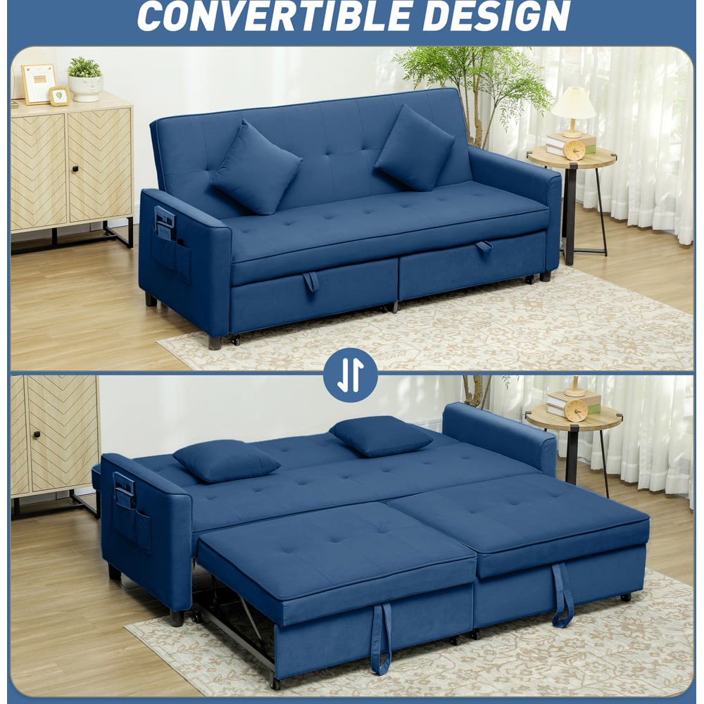 HOMCOM 3 Seater Blue L Shaped Reversible Pull Out Sofa Bed Image 4