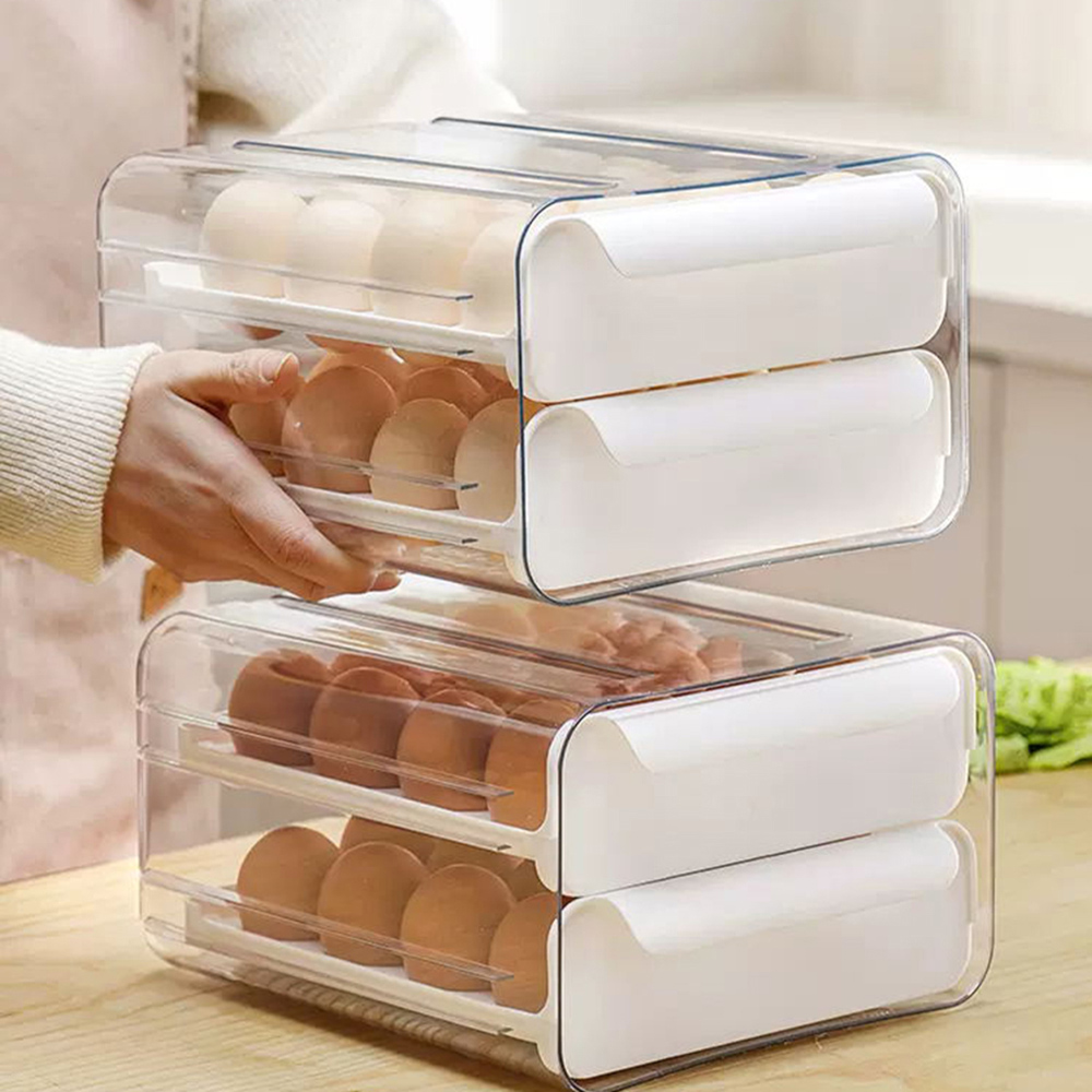 Living and Home 2 Tier White Transparent Egg Storage Box Image 4