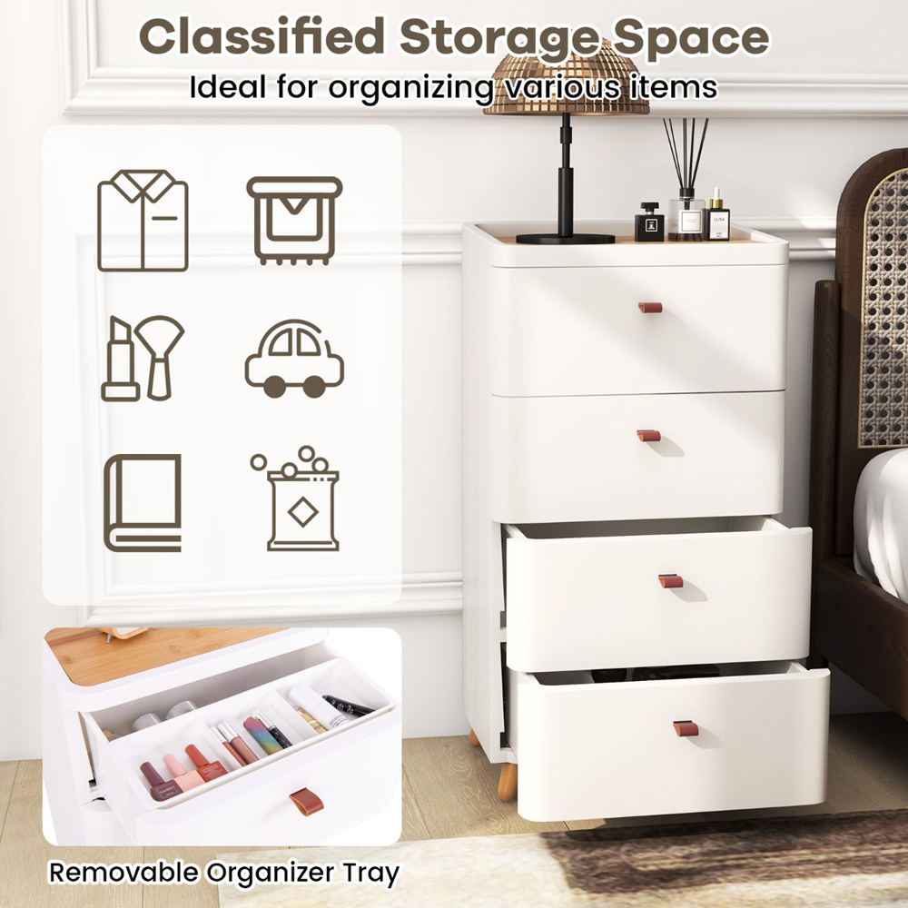 Costway 4 Drawer White Storage Cabinet with Removable Organizer Tray Image 8