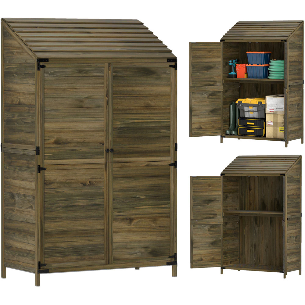 Outsunny 1.7 x 3.3ft Green Wooden Garden Storage Shed Image 3