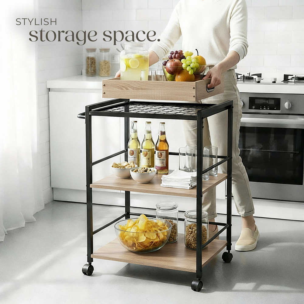Tectake Worcester 3 Shelf Sonoma Oak Drinks Trolley Image 8