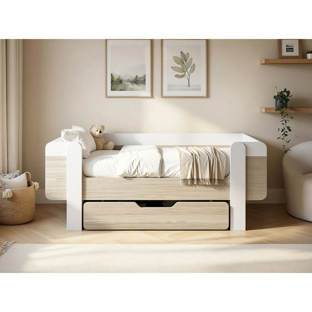 Flair Alfie Toddler White and Oak Wooden Bed with Storage Image 4