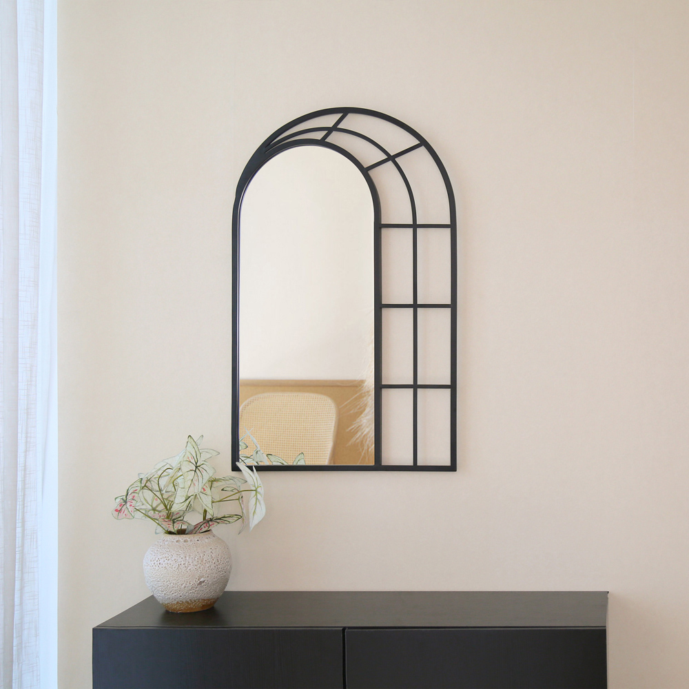 Charles Bentley Paris Black Arch Window Outdoor Wall Mirror 95 x 60cm Image 7