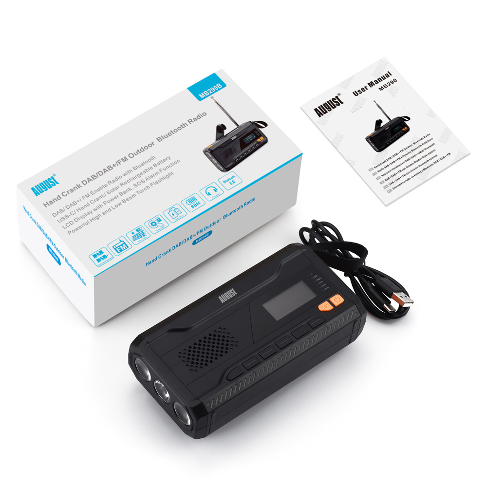 August MB290 Rechargeable Solar and Hand Crank DAB DAB+ FM Radio and Bluetooth Speaker Image 5
