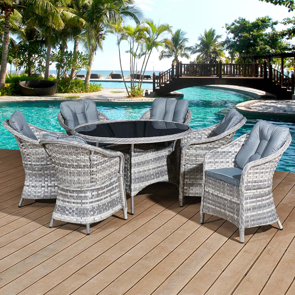 Oseasons Sicilia 6 Seater Rattan Dove Grey Dining Set Image 1