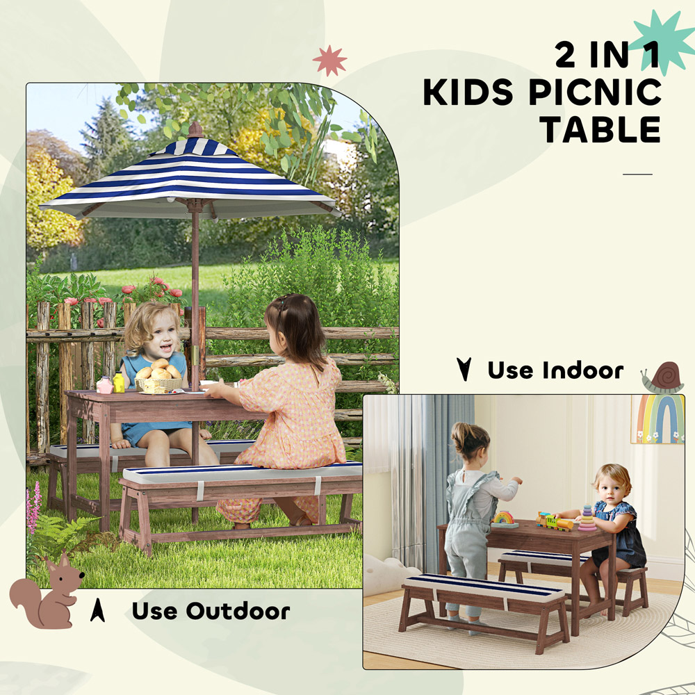 AIYAPLAY 4 Seater Blue Kids Garden Picnic Table and Bench Set with Umbrella Image 6