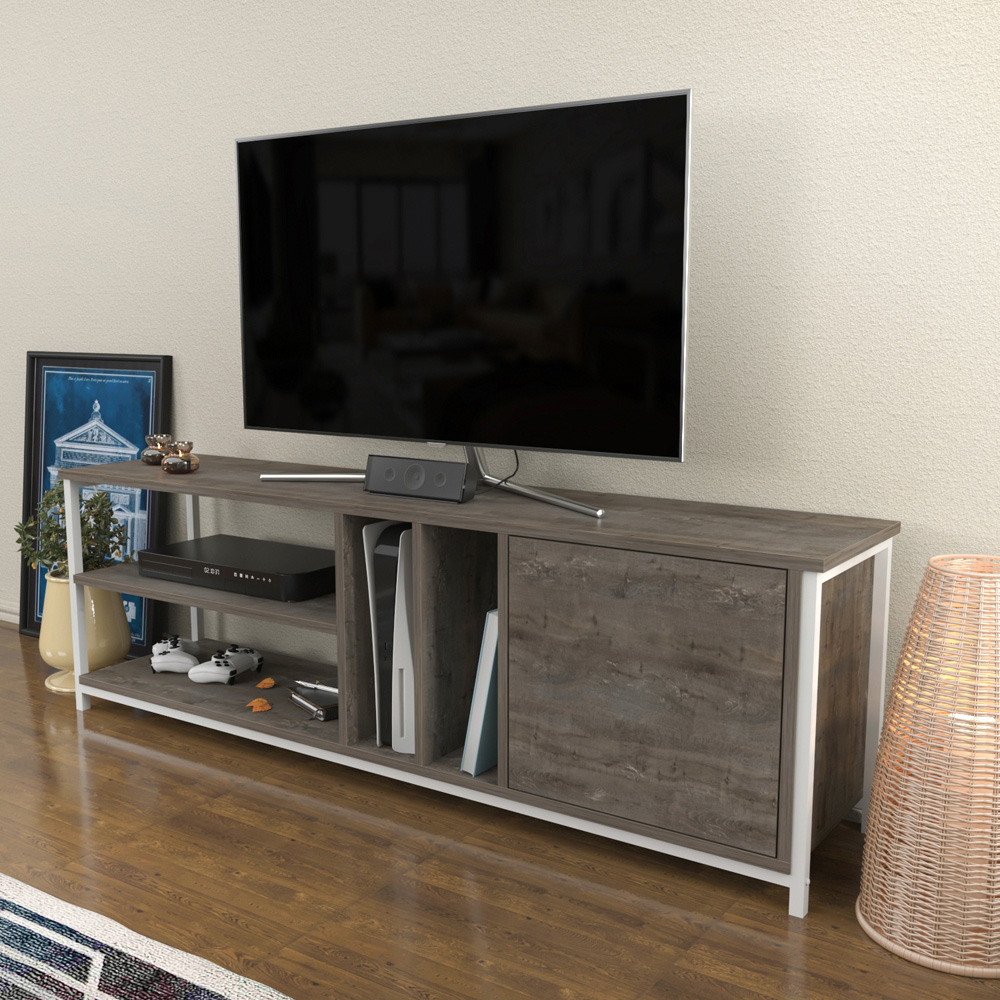 Decorotika Oneida Single Door 4 Shelf White Wenge TV Stand for 72 inch TV Image 5