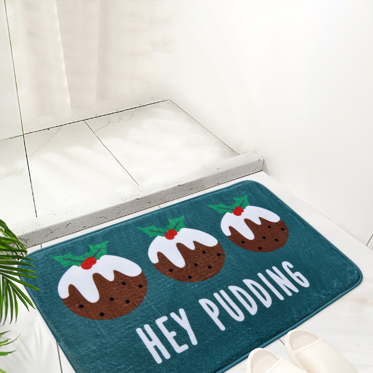 Hey Pudding Christmas Bath Mat - Teal Image 2