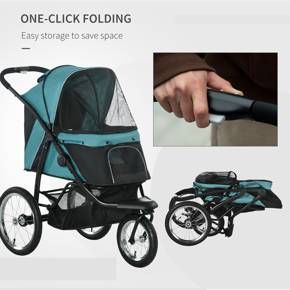 PawHut 3 Wheel Foldable Pet Stroller Green Image 5