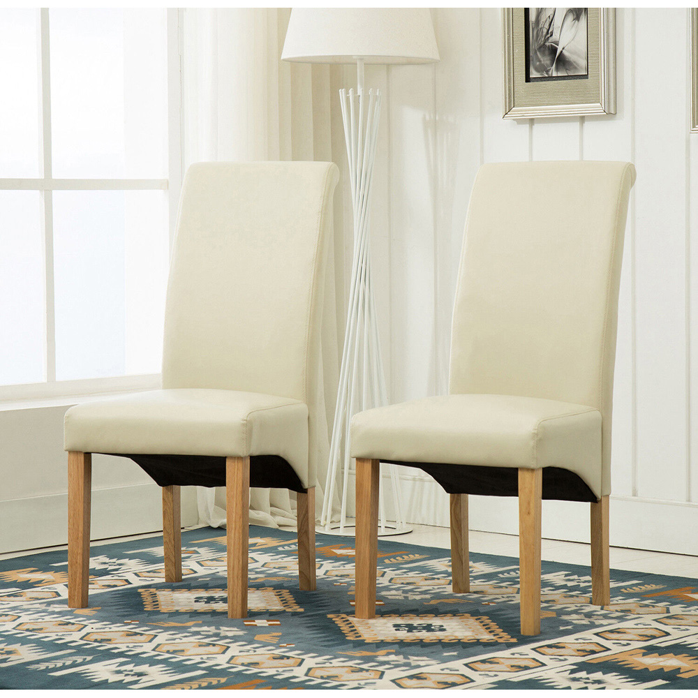 Set of 2 Cream Faux Leather High Back Dining Chair Image 5