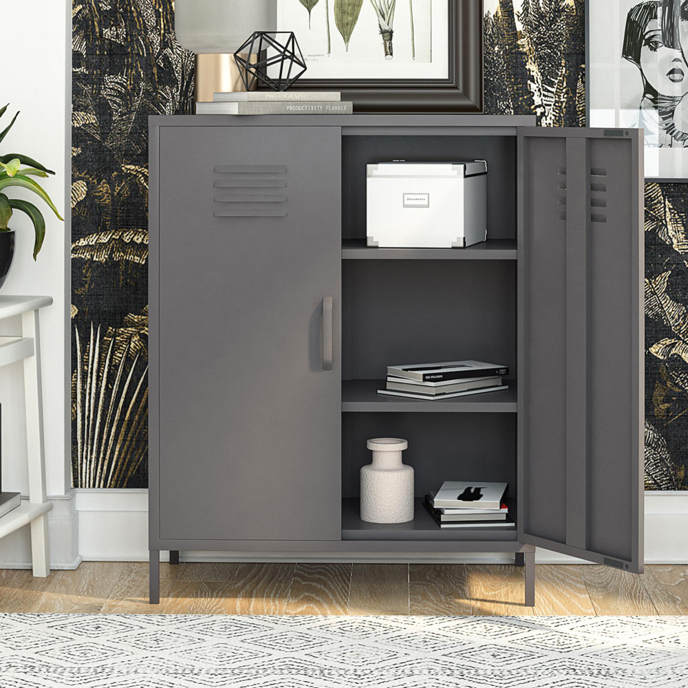 Dorel Bradford 2 Door 3 Shelf Grey Metal Storage Cabinet Image 6
