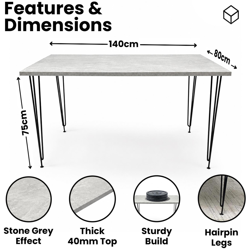 Kosy Koala 4 Seater Rectangular Dining Table with Hairpin Legs Light Stone Grey Image 9