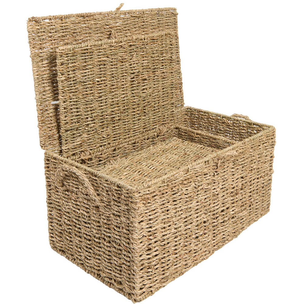 Set of 3 Seagrass Woven Storage Trunks Natural Image 5