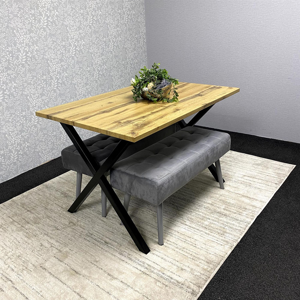 Kosy Koala 4 Seater Wood and Velvet Rectangular Dining Bench Set Image 4