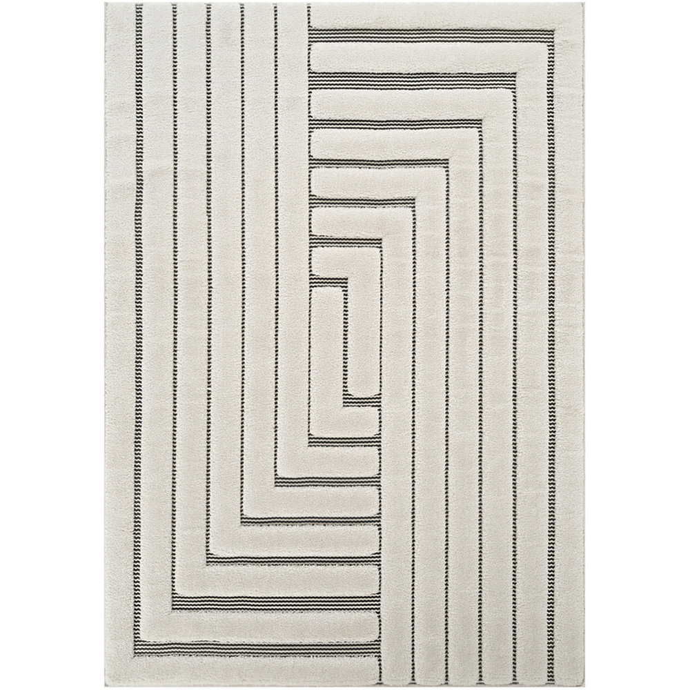 Freya Living Room Area Rug Contemporary 3D Embossed Modern Merge Line Design - Cream 160cm x 230cm Image 1
