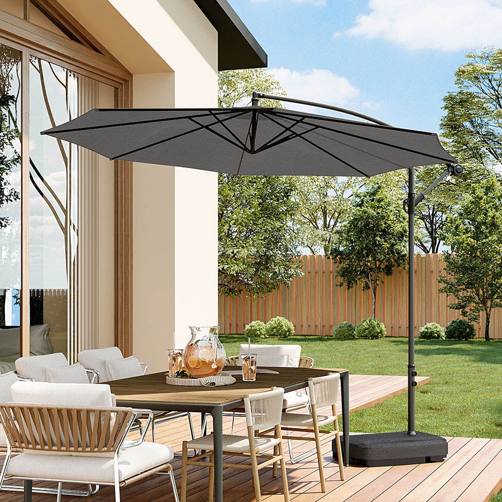 Living and Home Dark Grey Cantilever Parasol 3m with 60L Fillable Base Image 2