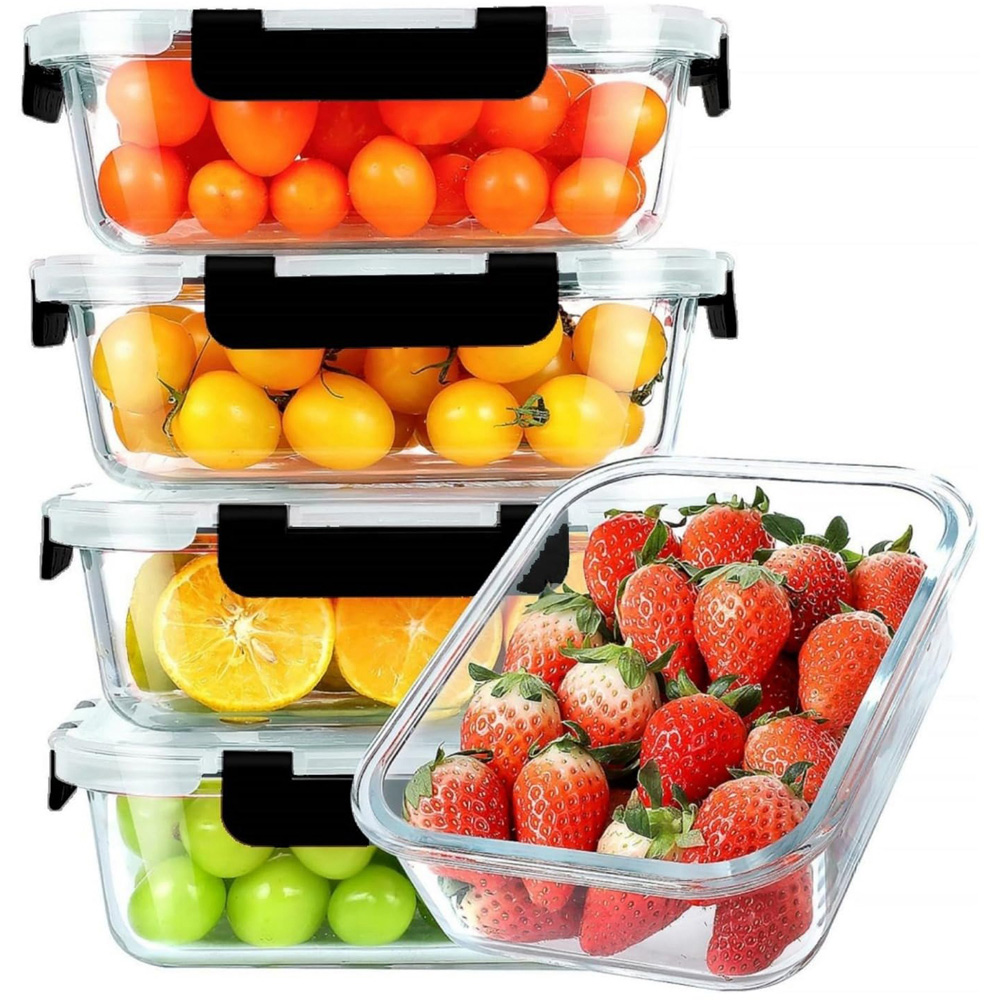 ATEK 36oz BPA Free Glass Food Storage Container with Lid 5 Pack Image 1