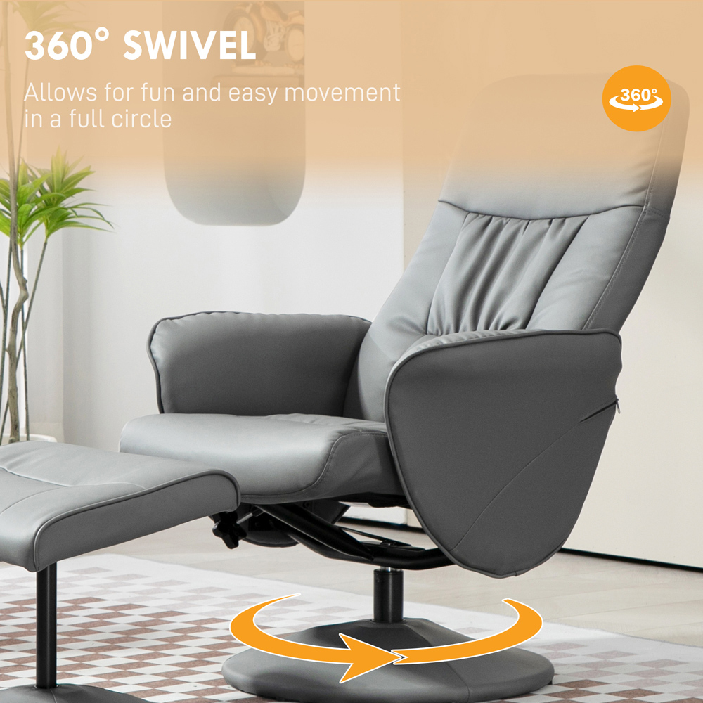 Portland Light Grey PU Leather Armchair with Footrest Image 5
